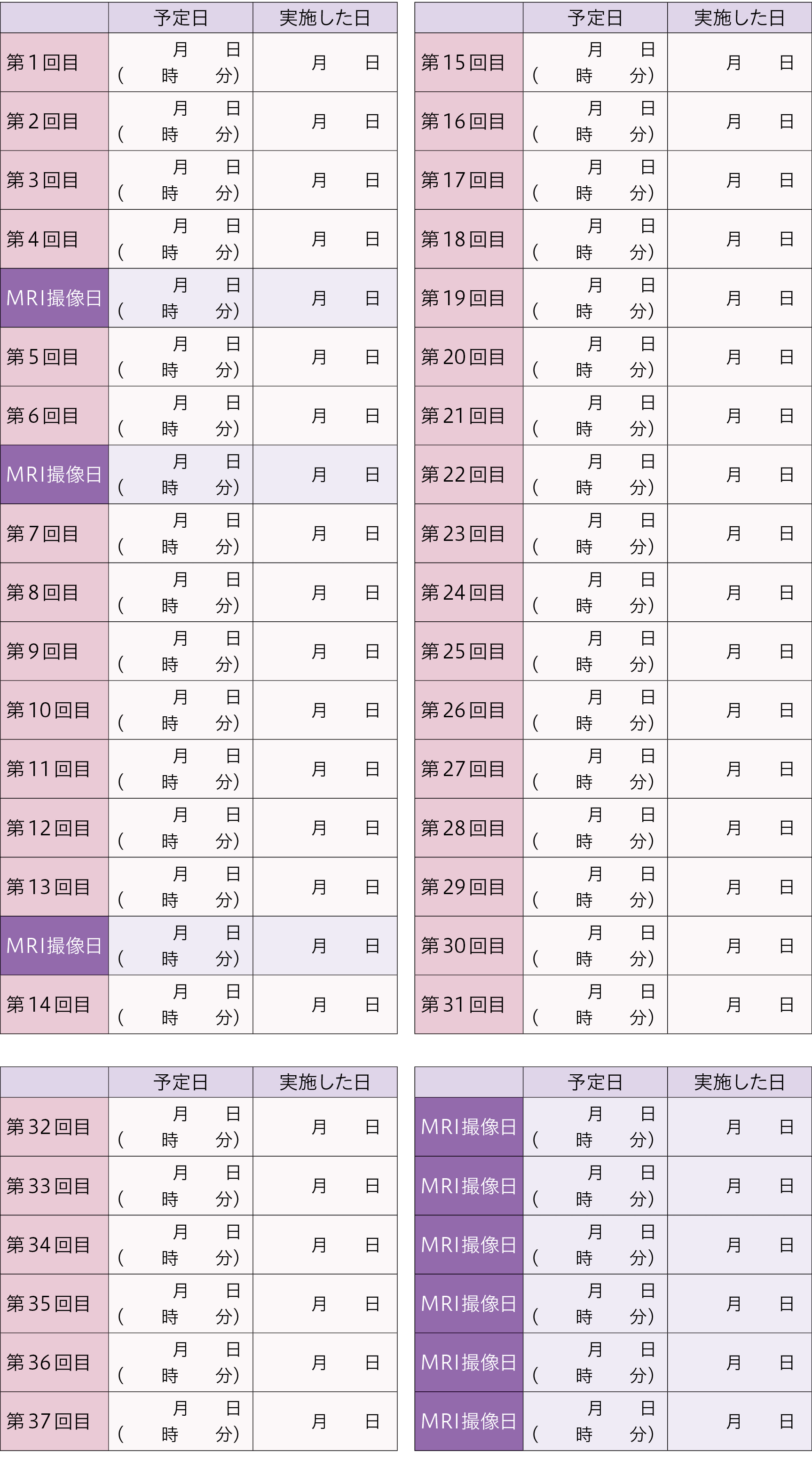 投与日表
